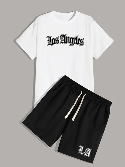 men's summer casual Los Angeles print set