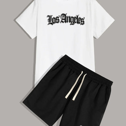 men's summer casual Los Angeles print set