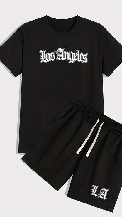 men's summer casual Los Angeles print set