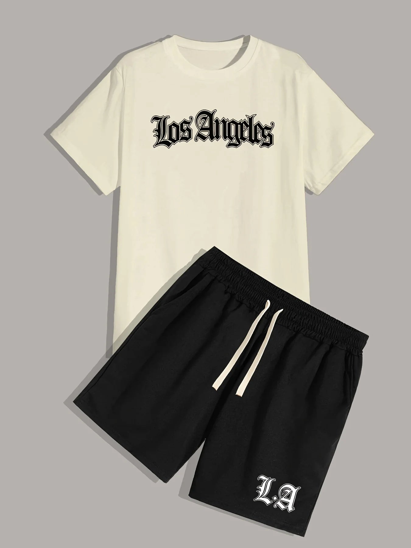 men's summer casual Los Angeles print set