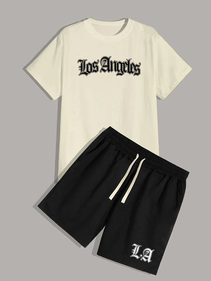 men's summer casual Los Angeles print set