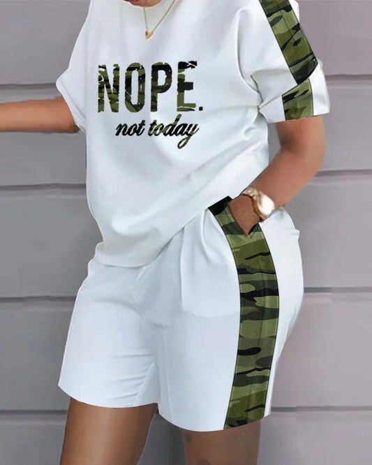 Women Casual Letter Printed Short Sleeve Outfit